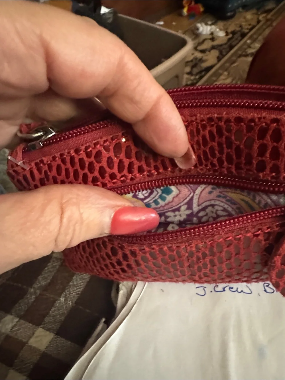 Sorial Red Textured Wristlet Clutch with Silver Turn-Lock Accent